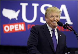 President Donald Trump speaks in Blue Ash, Ohio.