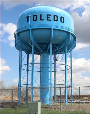 Water tower at the Collins Park Water Treatment Plant in Toledo on May 4.