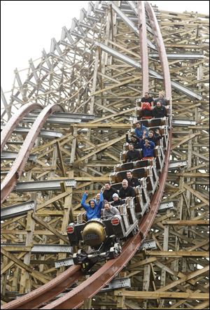 Riders enjoy the Steel Vengeance at Cedar Point, Wednesday, April 25, 2018.   