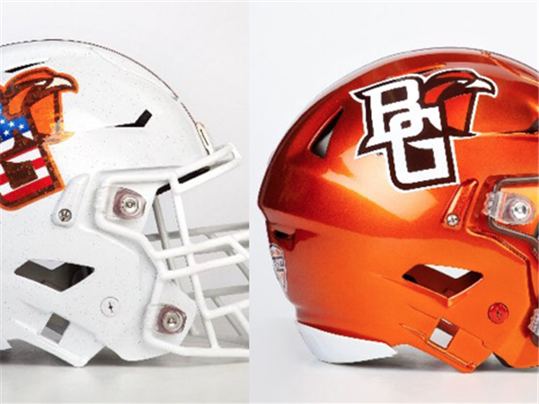 metallic orange football helmets