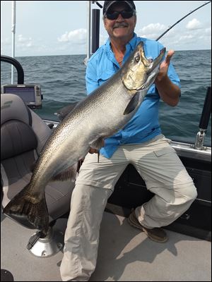 Mark Lodzinski, owner of Artistic Touch Taxidermy in Oregon, landed this big king salmon while fishing on Lake Ontario in mid-August with guide Eric Hirzel of Erie Gold Fishing Adventures. 