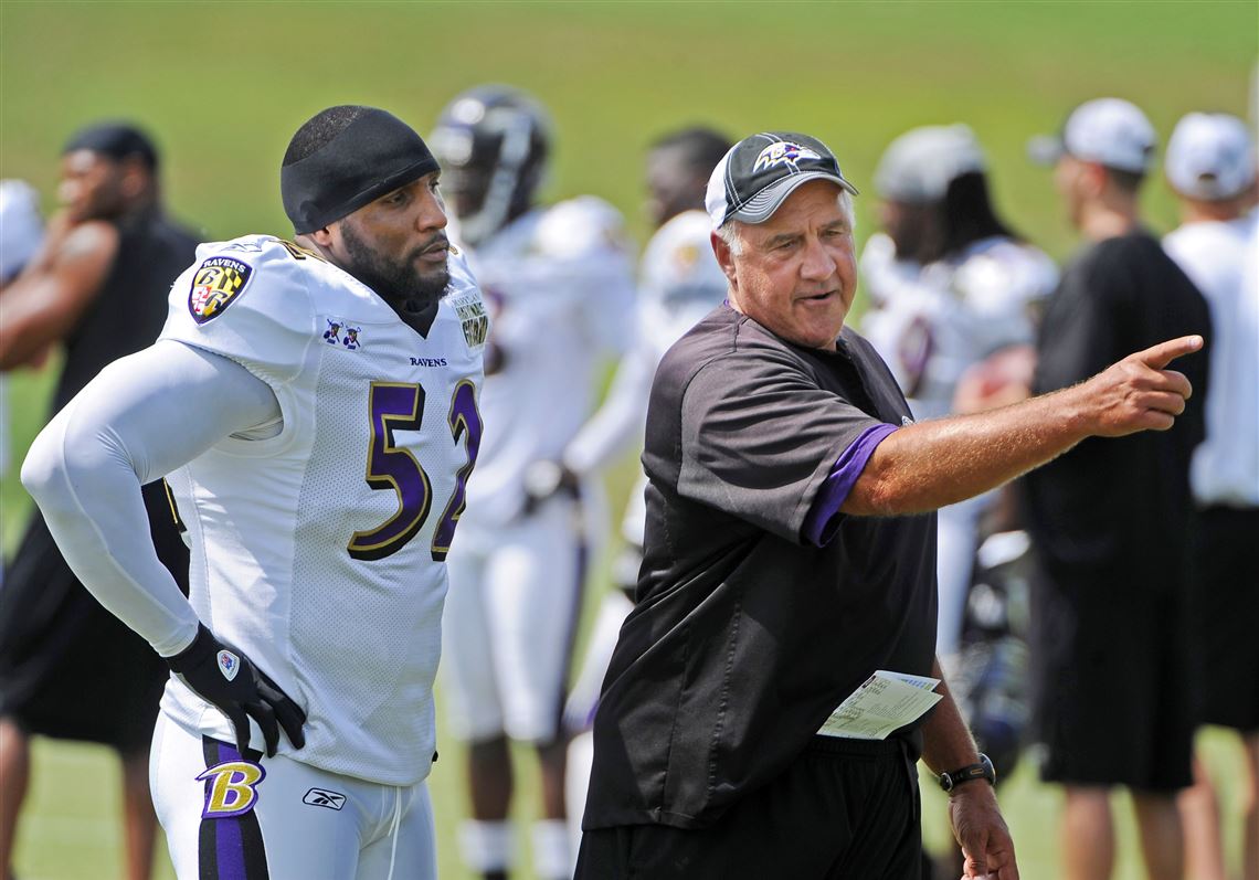 Baltimore Ravens defensive coordinator Greg Mattison during the