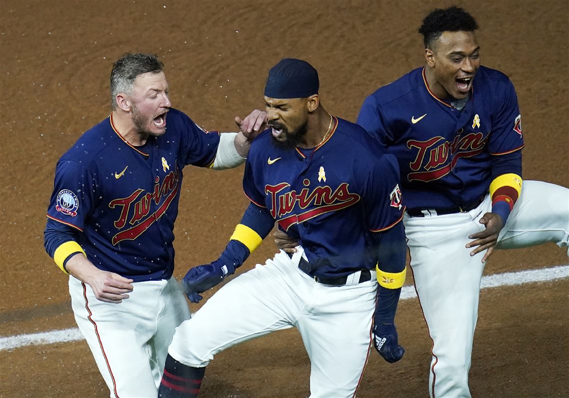 Byron Buxton of the Minnesota Twins celebrates after hitting a