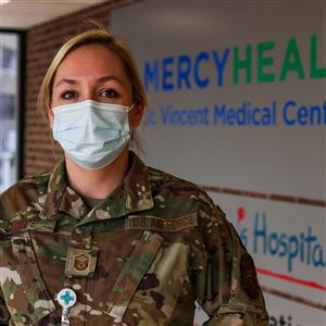 Air National Guard Master Sgt. Kristi White poses for a photo Feb. 1 at St. Vincent Medical Center in Toledo.