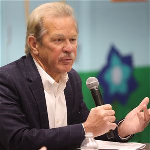 President and CEO of Promedica Randy Oostra speaks during a news conference at the Drager Early Education Center in Adrian on Feb. 14.