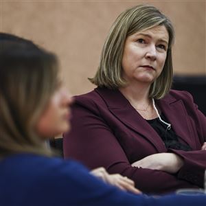 Nan Whaley, Democrat candidate for governor, listens during the 30th annual Dr. Martin Luther King, Jr. Scholarship Breakfast Jan. 15, at the Pinnacle in Maumee. (THE BLADE/JEREMY WADSWORTH)