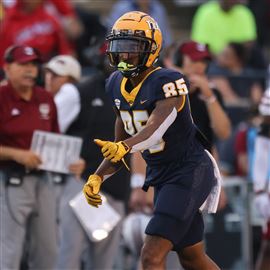 Toledou2019s Larry Stephens prepares to run a route at UTu2019s Glass Bowl in Toledo, Sept. 10.