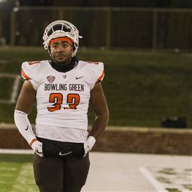 Bowling Greenu2019s Jordan Porter stands on the sidelines after Ohio defeated BGSU 38-14 in Athens, Nov. 22. Ohio University defeated BGSU, 38-14.