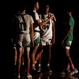 Emmanuel Christian players are introduced ahead of a boys high school basketball game between Emmanuel Christian and Cardinal Stritch at Emmanuel Christian School in Toledo on Saturday, Dec. 17, 2022.  (THE BLADE/KURT STEISS)