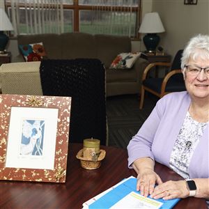 Sister Rachel Nijakowski sits at the Sophia Center in Sylvania.  (THE BLADE/JEREMY WADSWORTH)