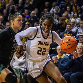 Toledo Rockets guard Khera Goss drives to the hoop, Feb. 4 at Savage Arena in Toledo.